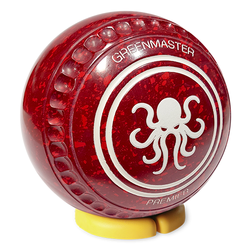 Greenmaster Premier Lawn Bowl Size 0 Maroon/Red Octopus Logo - Dimple